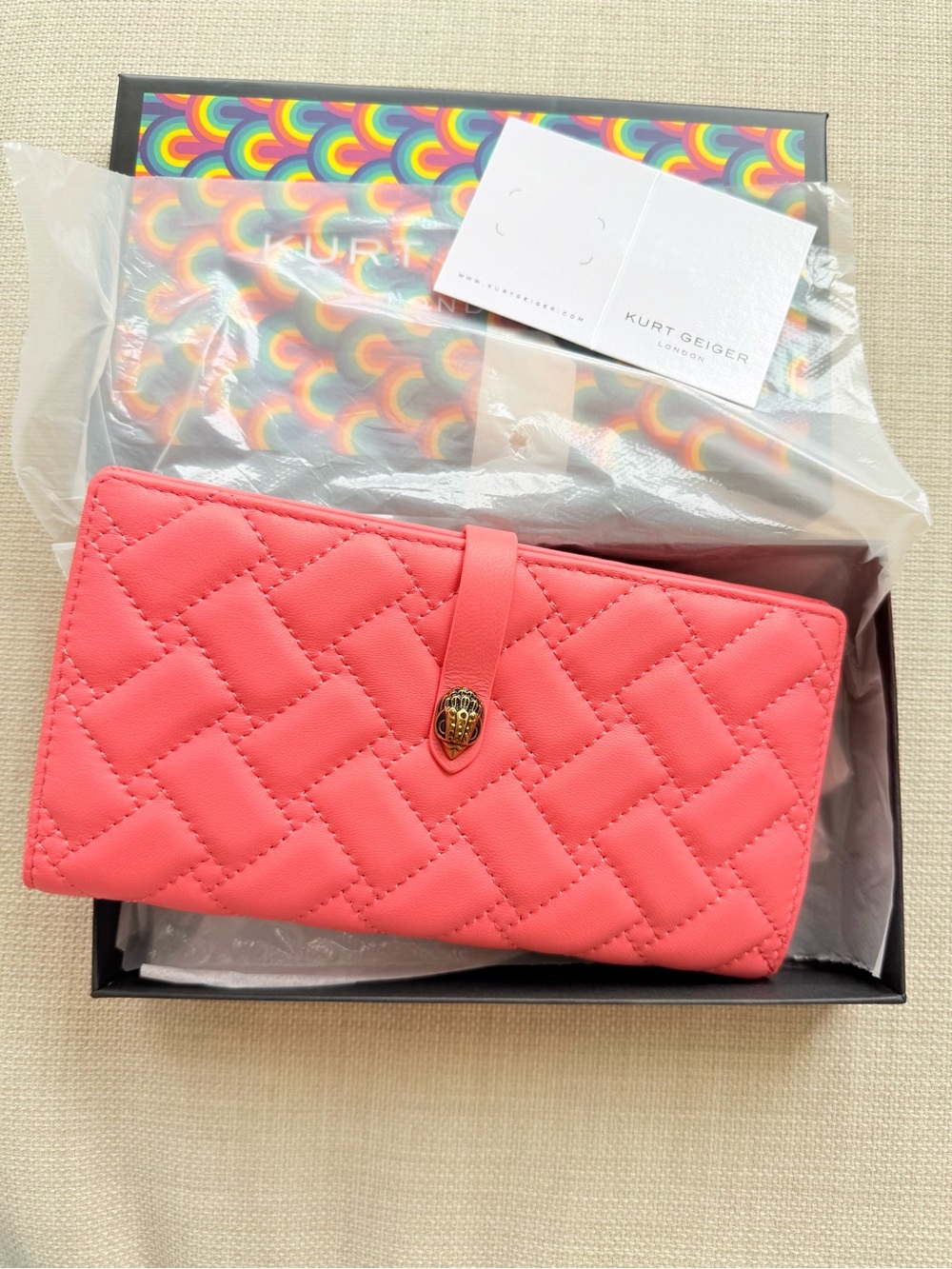 Kurt Geiger Quilted Coral Pink Snap Wallet